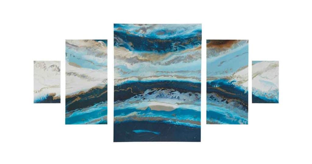 Midnight tide blue abstract 5 piece canvas wall art set