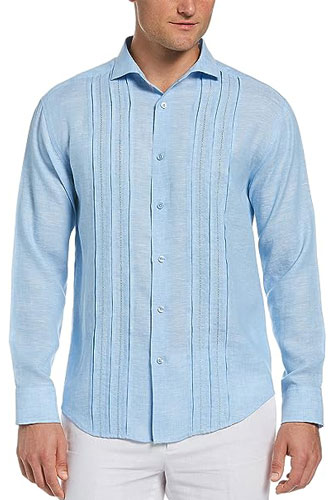 Tropical Outfit For Men Blue Linen Shirt