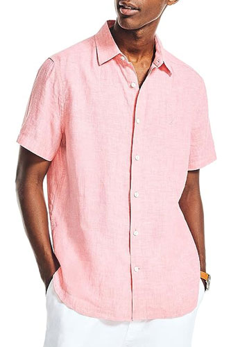 Tropical Outfit For Men Pink Linen Shirt