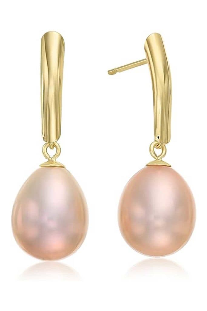 Beachy Jewelry Yellow Gold Pink Pearl Earrings