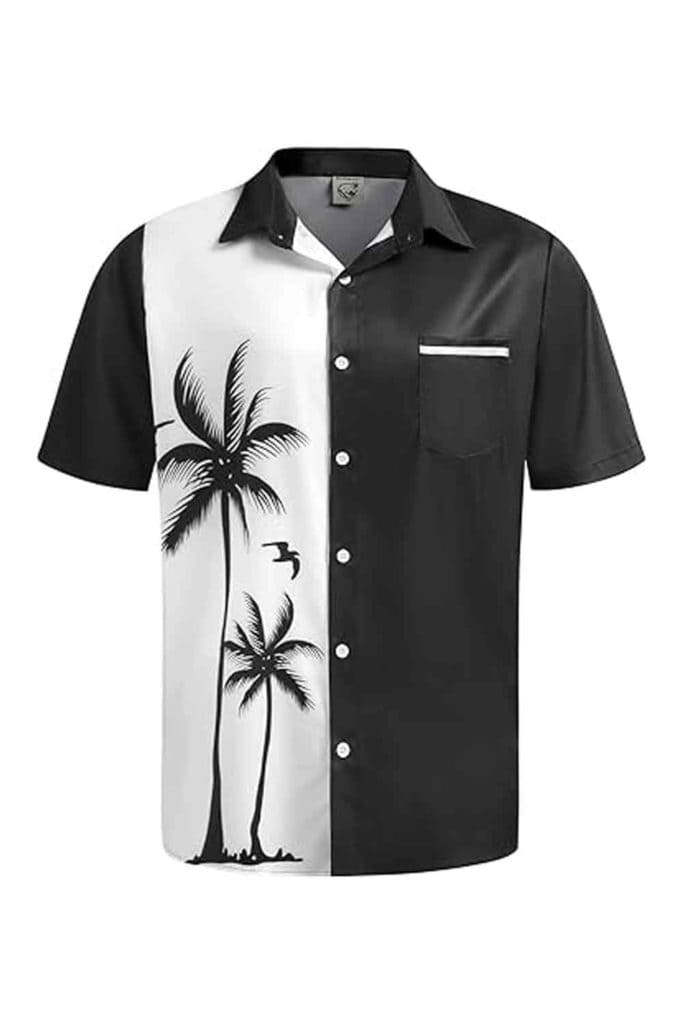 Tropical Shirts For Men Black And White Hawaiian Shirt With Palm Trees