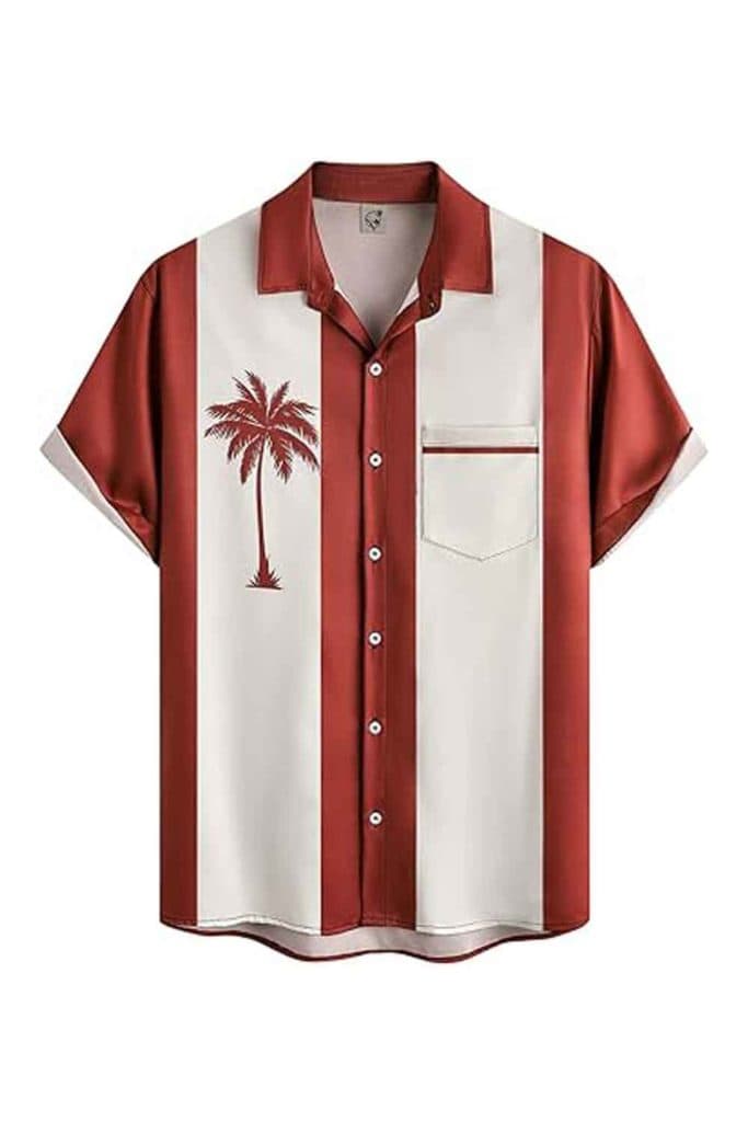 Tropical Shirts For Men White And Red Hawaiian Shirt With Palm Trees